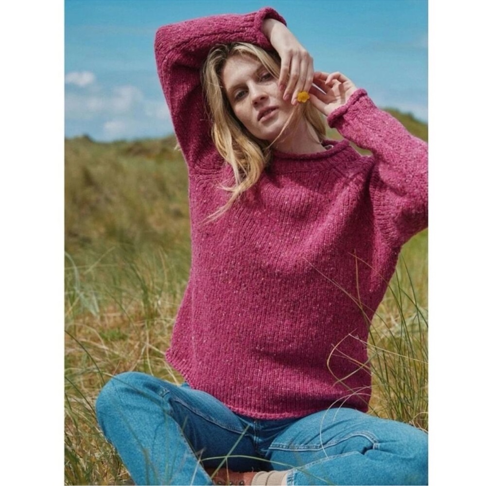 Relaxed Crewneck Sweater in Deep Berry Pink